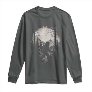 Funny Bigfoot Hiking Night Stroll Mountain Forest Long Sleeve Shirt TS11 Dark Heather Print Your Wear