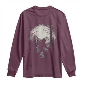 Funny Bigfoot Hiking Night Stroll Mountain Forest Long Sleeve Shirt TS11 Maroon Print Your Wear