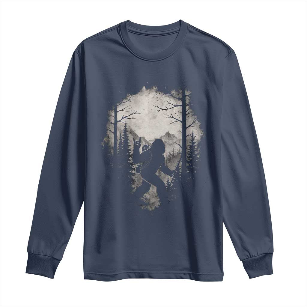 Funny Bigfoot Hiking Night Stroll Mountain Forest Long Sleeve Shirt TS11 Navy Print Your Wear