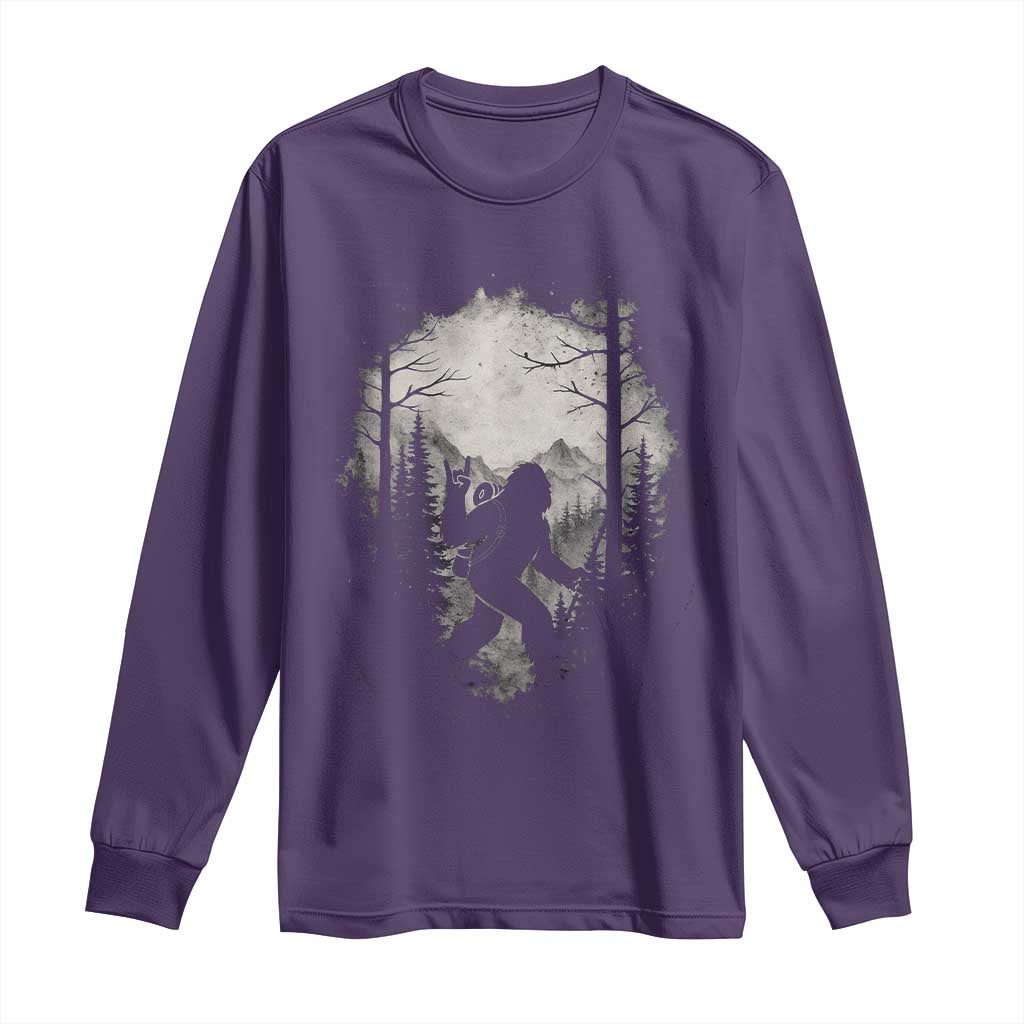 Funny Bigfoot Hiking Night Stroll Mountain Forest Long Sleeve Shirt TS11 Purple Print Your Wear