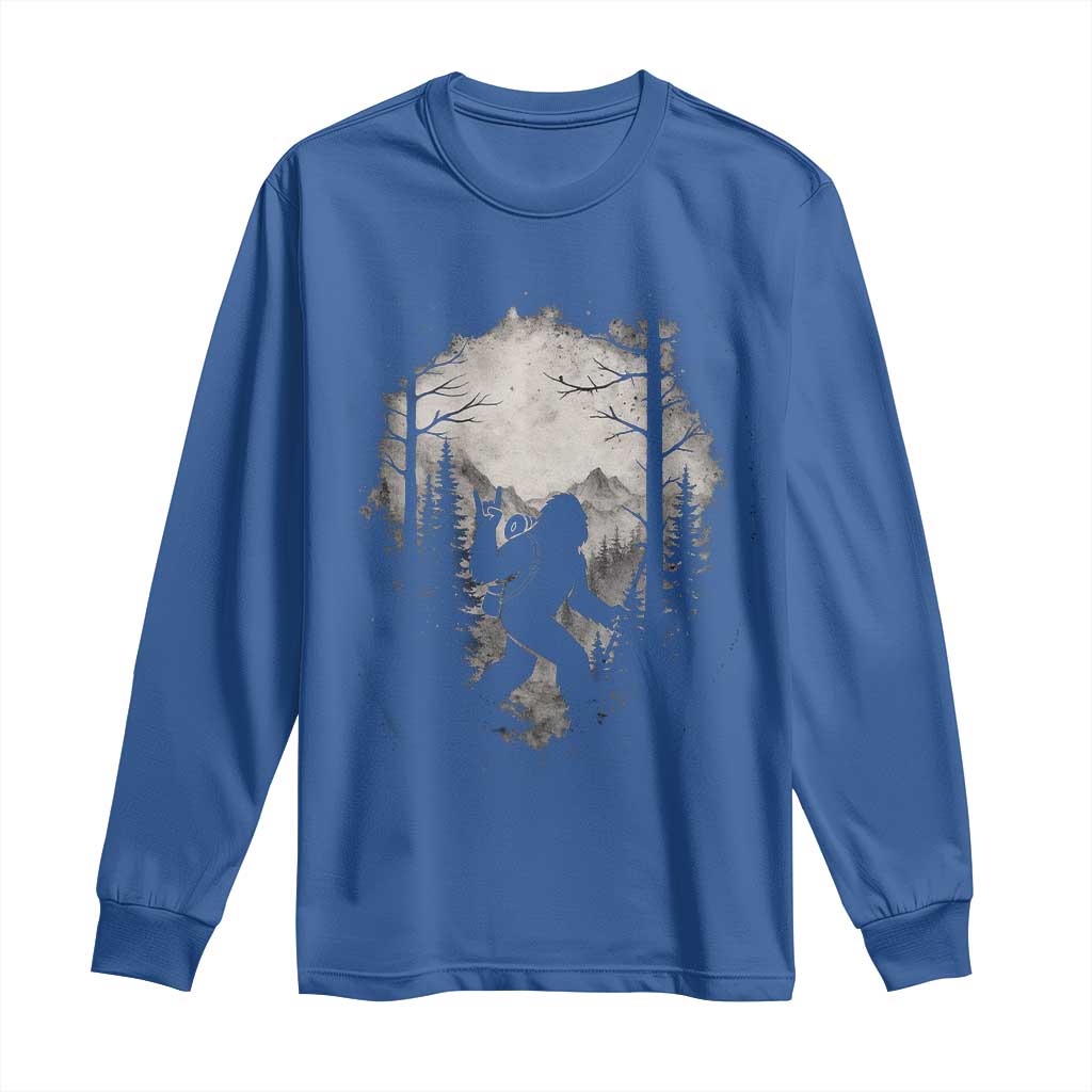 Funny Bigfoot Hiking Night Stroll Mountain Forest Long Sleeve Shirt TS11 Royal Blue Print Your Wear