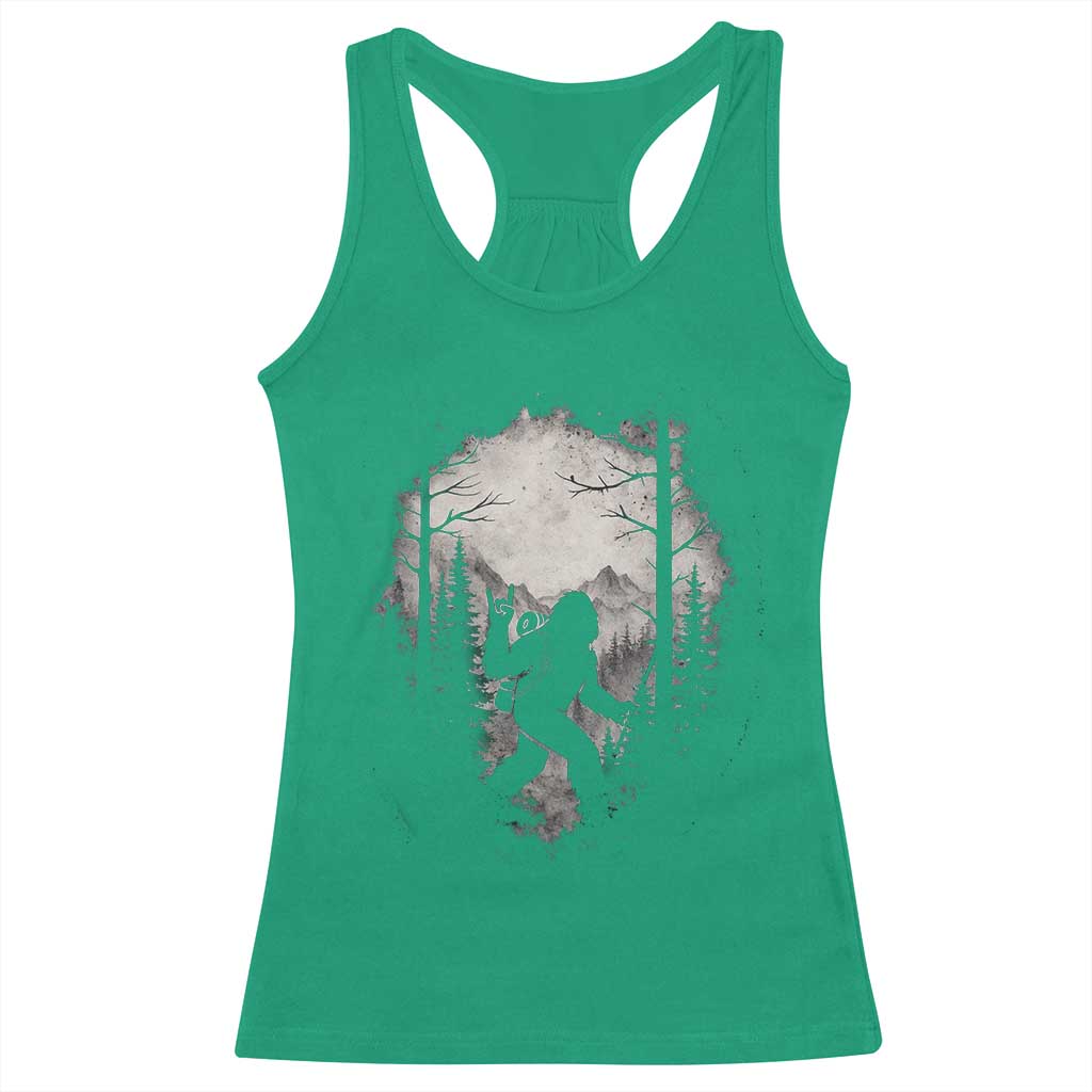 Funny Bigfoot Hiking Night Stroll Mountain Forest Racerback Tank Top TS11 Irish Green Print Your Wear