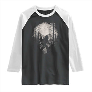 Funny Bigfoot Hiking Night Stroll Mountain Forest Raglan Shirt TS11 Black White Print Your Wear