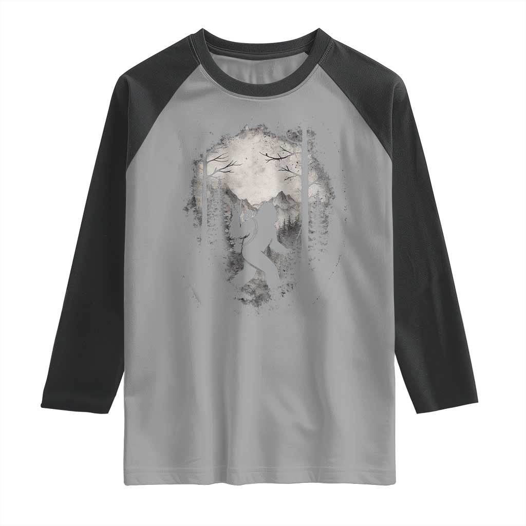 Funny Bigfoot Hiking Night Stroll Mountain Forest Raglan Shirt TS11 Sport Gray Black Print Your Wear