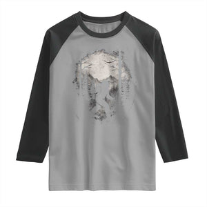 Funny Bigfoot Hiking Night Stroll Mountain Forest Raglan Shirt TS11 Sport Gray Black Print Your Wear