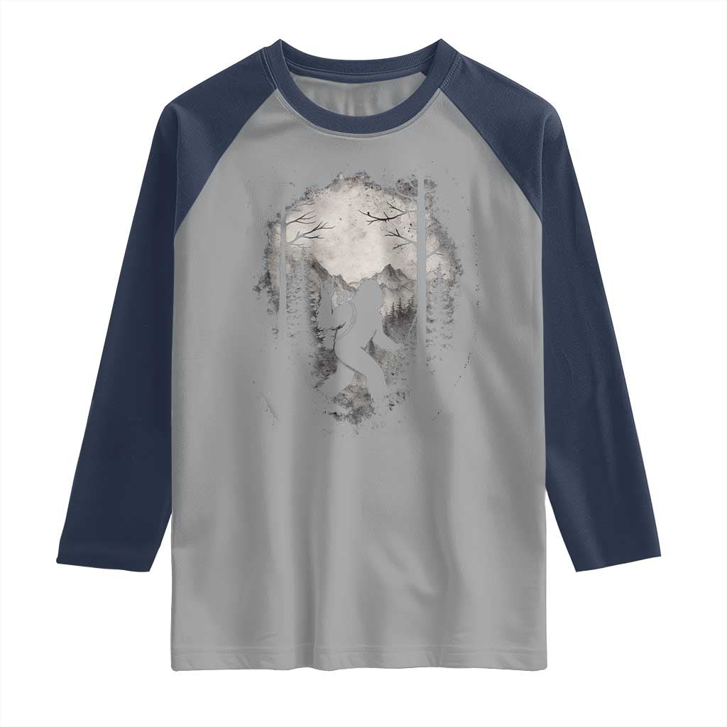 Funny Bigfoot Hiking Night Stroll Mountain Forest Raglan Shirt TS11 Sport Gray Navy Print Your Wear