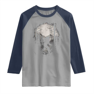 Funny Bigfoot Hiking Night Stroll Mountain Forest Raglan Shirt TS11 Sport Gray Navy Print Your Wear