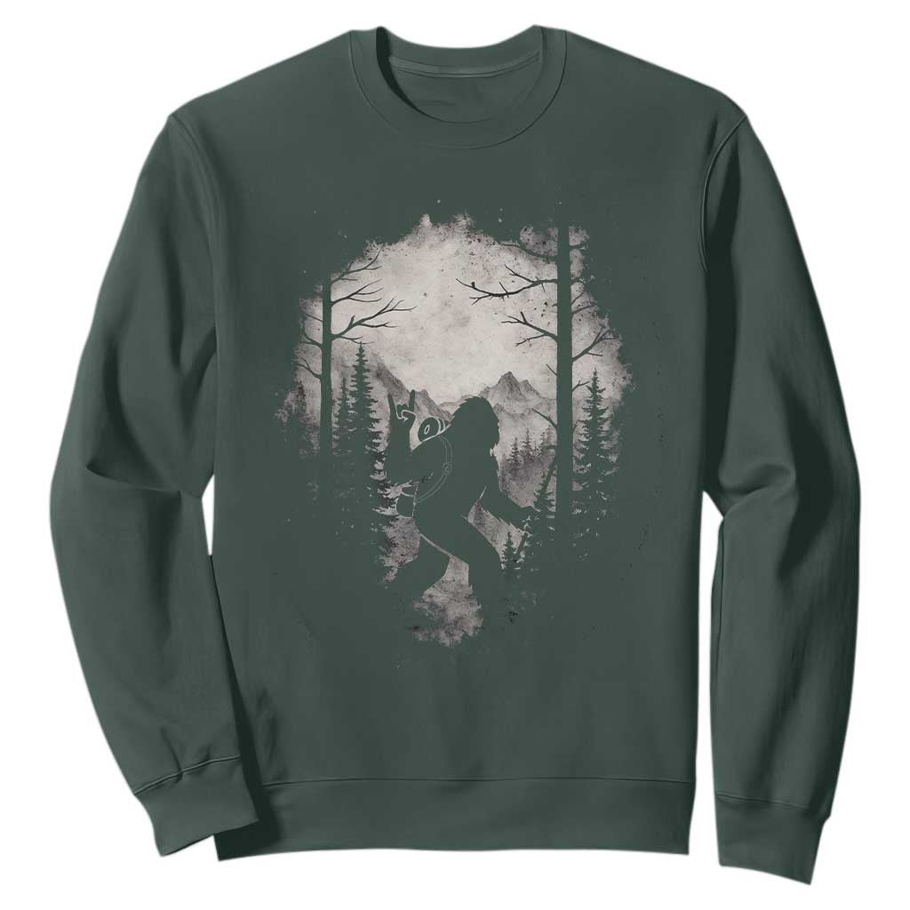 Funny Bigfoot Hiking Night Stroll Mountain Forest Sweatshirt TS11 Dark Forest Green Print Your Wear