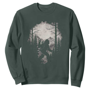 Funny Bigfoot Hiking Night Stroll Mountain Forest Sweatshirt TS11 Dark Forest Green Print Your Wear