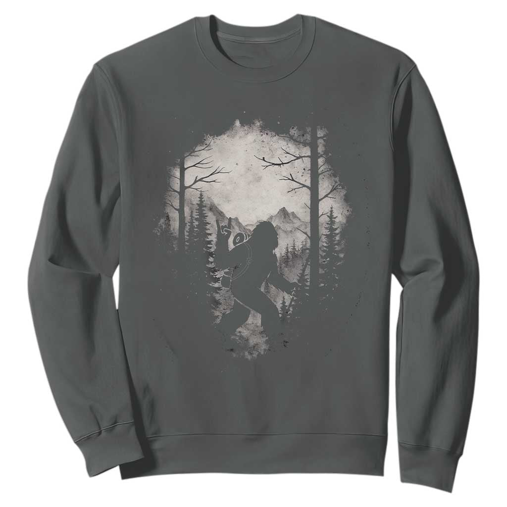 Funny Bigfoot Hiking Night Stroll Mountain Forest Sweatshirt TS11 Dark Heather Print Your Wear
