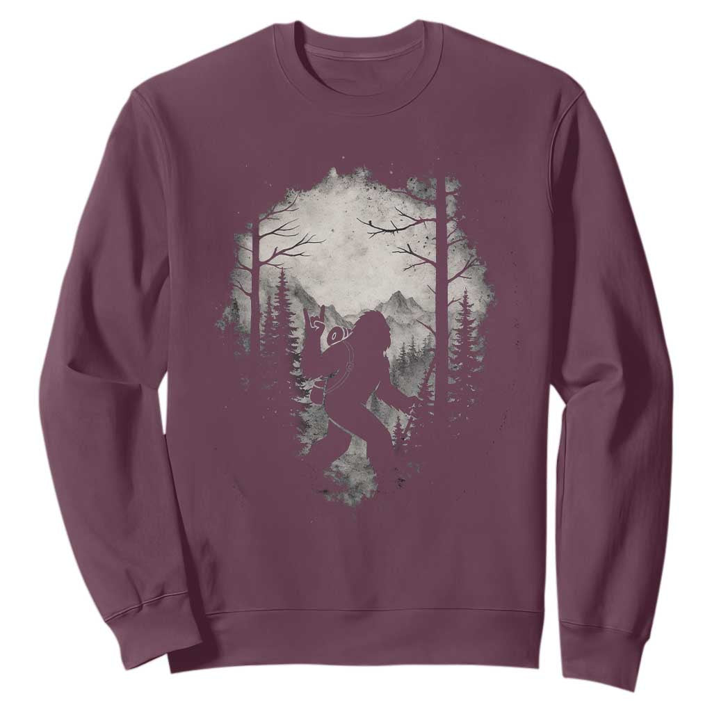 Funny Bigfoot Hiking Night Stroll Mountain Forest Sweatshirt TS11 Maroon Print Your Wear