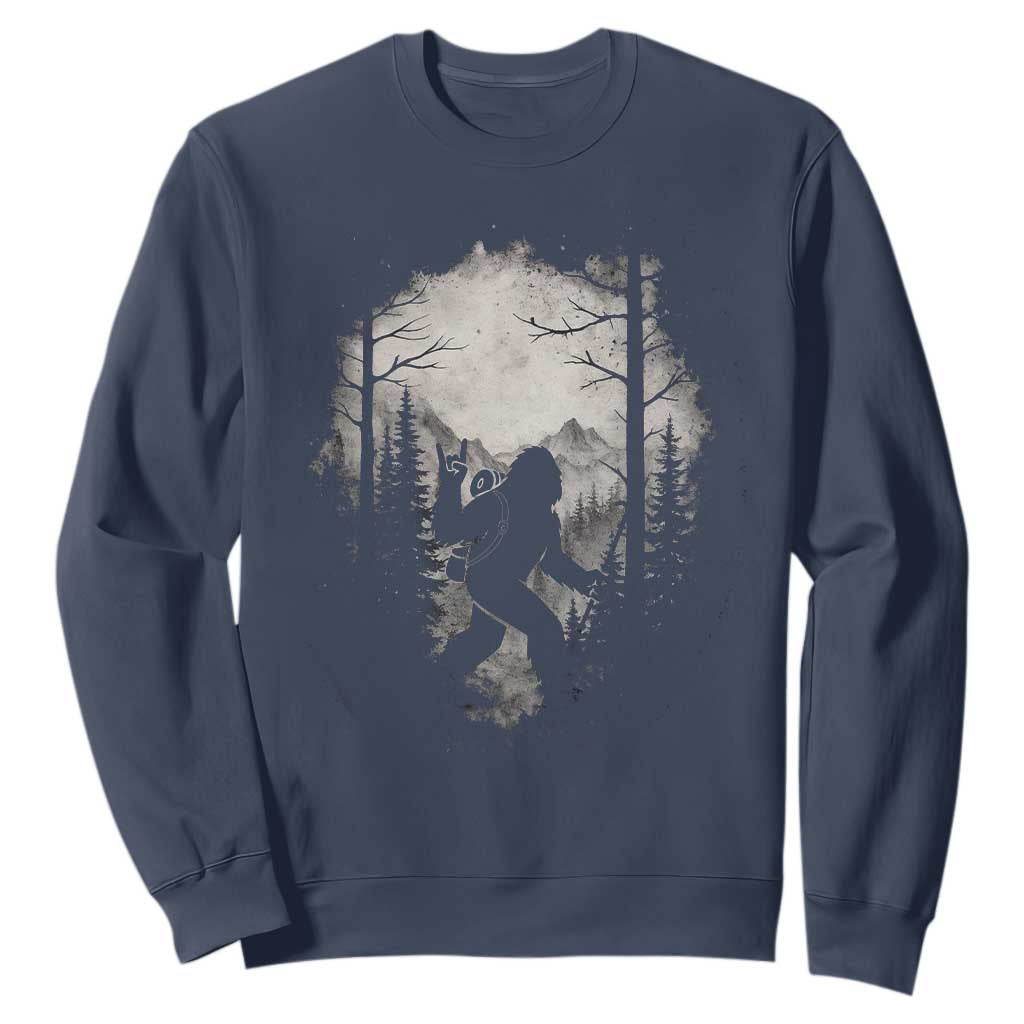 Funny Bigfoot Hiking Night Stroll Mountain Forest Sweatshirt TS11 Navy Print Your Wear