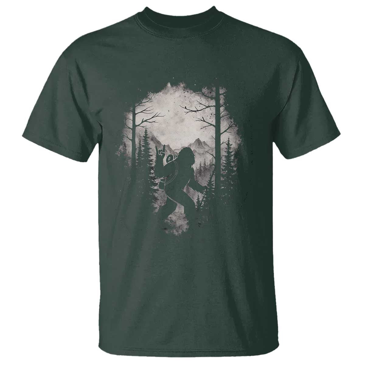 Funny Bigfoot Hiking Night Stroll Mountain Forest T Shirt TS11 Dark Forest Green Print Your Wear