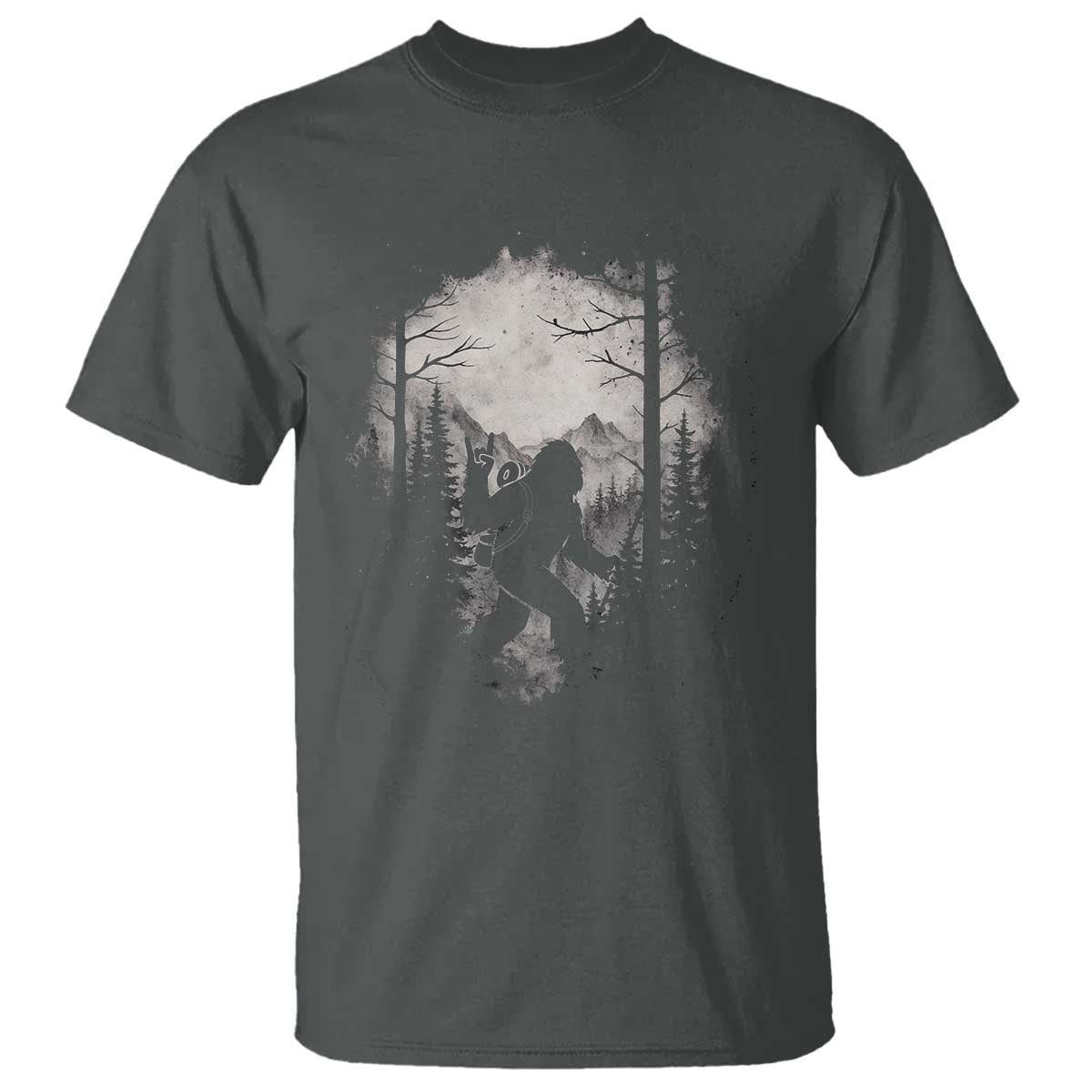Funny Bigfoot Hiking Night Stroll Mountain Forest T Shirt TS11 Dark Heather Print Your Wear