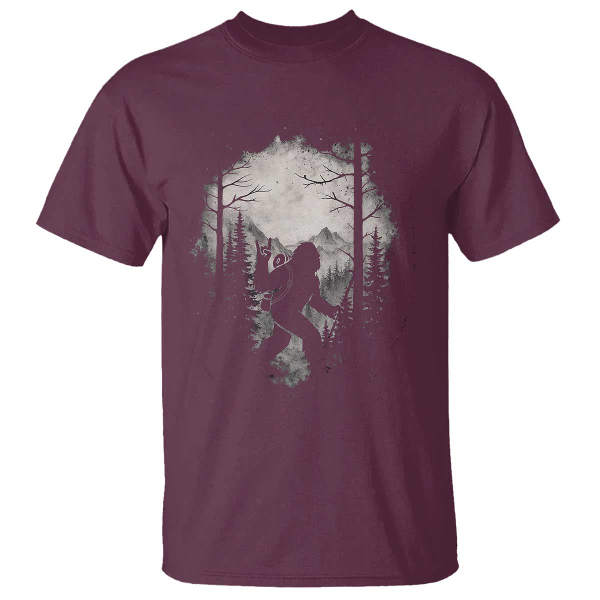 Funny Bigfoot Hiking Night Stroll Mountain Forest T Shirt TS11 Maroon Print Your Wear