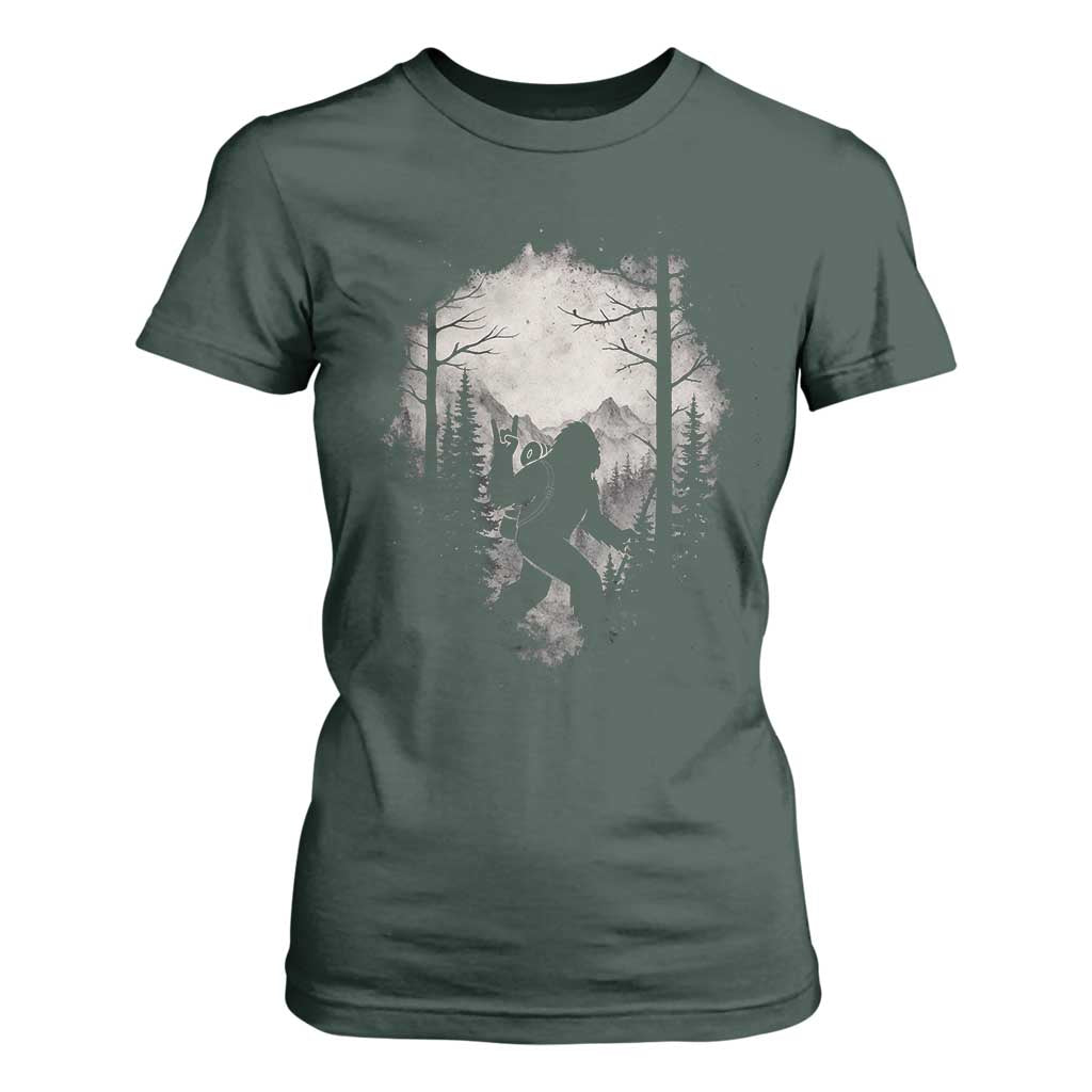 Funny Bigfoot Hiking Night Stroll Mountain Forest T Shirt For Women TS11 Dark Forest Green Print Your Wear