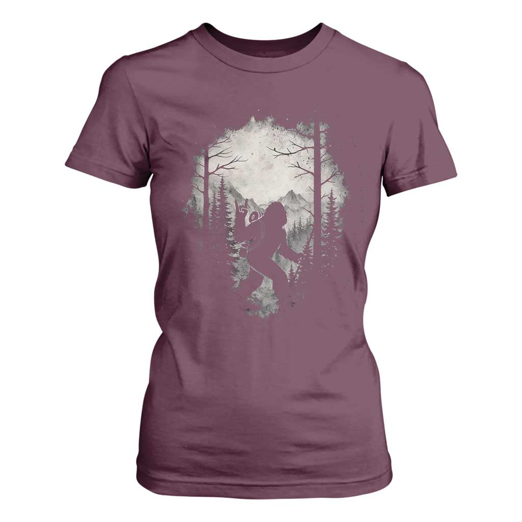 Funny Bigfoot Hiking Night Stroll Mountain Forest T Shirt For Women TS11 Maroon Print Your Wear