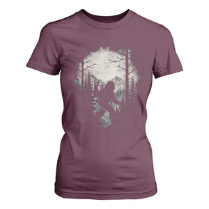 Funny Bigfoot Hiking Night Stroll Mountain Forest T Shirt For Women TS11 Maroon Print Your Wear