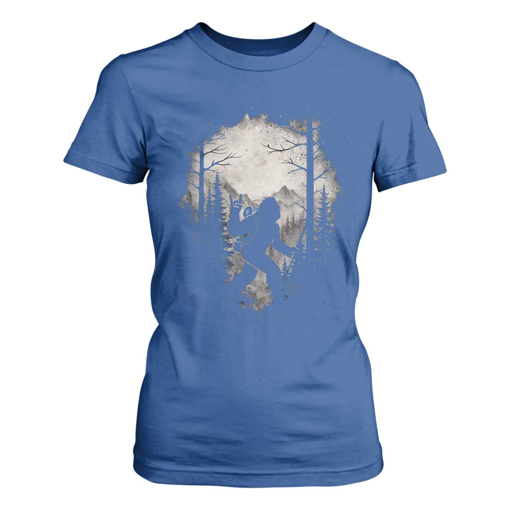 Funny Bigfoot Hiking Night Stroll Mountain Forest T Shirt For Women TS11 Royal Blue Print Your Wear