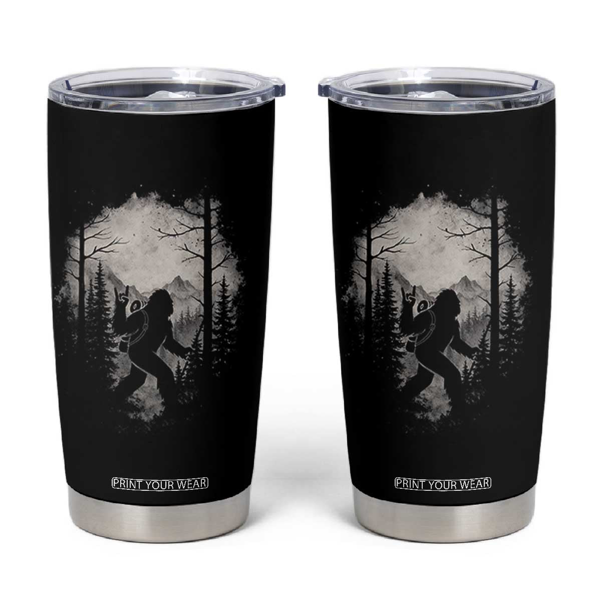 Funny Bigfoot Hiking Night Stroll Mountain Forest Tumbler Cup TS11 Black Print Your Wear