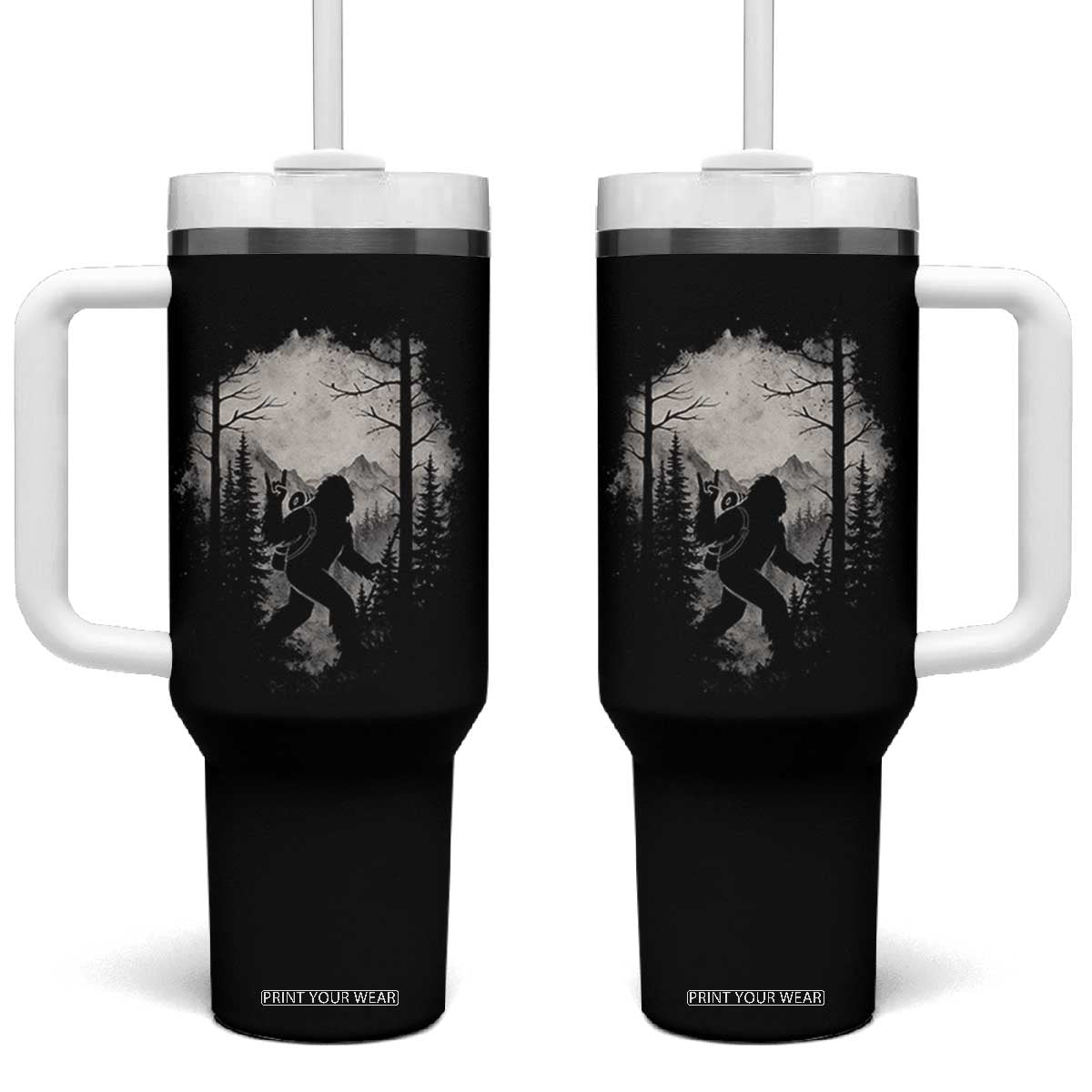 Funny Bigfoot Hiking Night Stroll Mountain Forest Tumbler With Handle TS11 One Size: 40 oz Black Print Your Wear