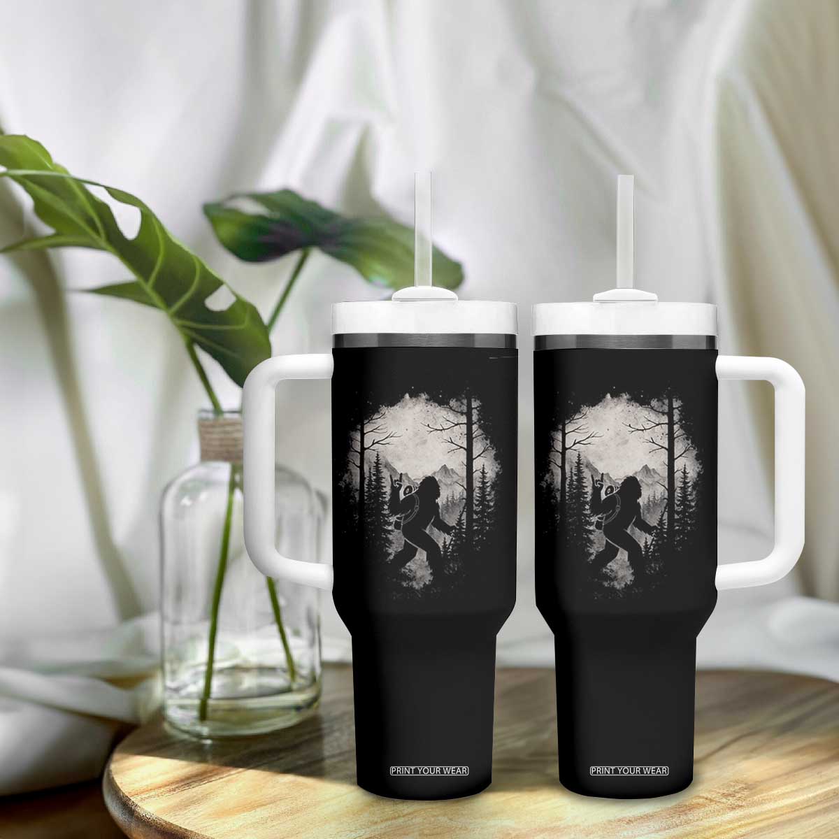 Funny Bigfoot Hiking Night Stroll Mountain Forest Tumbler With Handle TS11 Print Your Wear