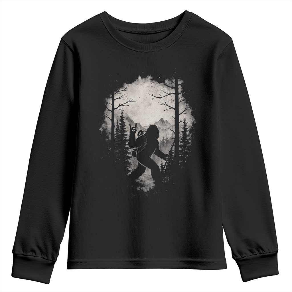 Funny Bigfoot Hiking Night Stroll Mountain Forest Youth Sweatshirt TS11 Black Print Your Wear