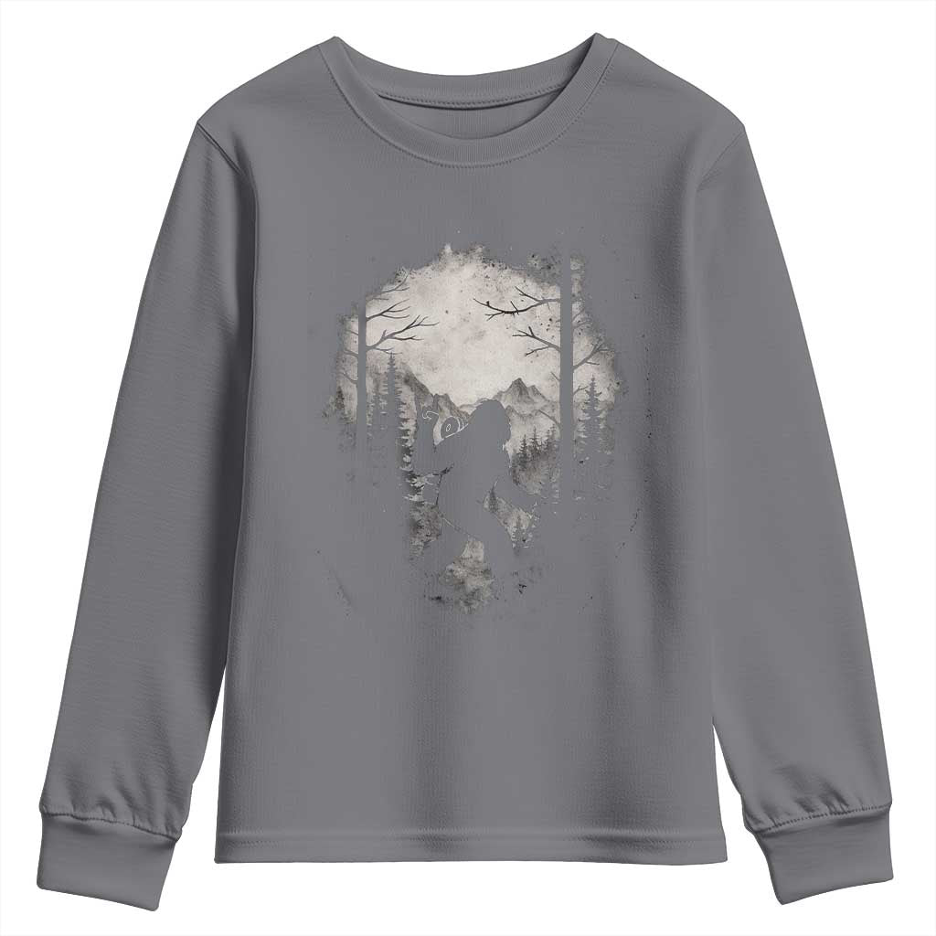 Funny Bigfoot Hiking Night Stroll Mountain Forest Youth Sweatshirt TS11 Charcoal Print Your Wear