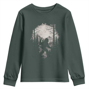 Funny Bigfoot Hiking Night Stroll Mountain Forest Youth Sweatshirt TS11 Dark Forest Green Print Your Wear