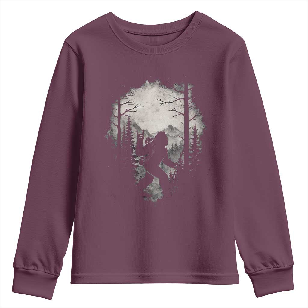 Funny Bigfoot Hiking Night Stroll Mountain Forest Youth Sweatshirt TS11 Maroon Print Your Wear