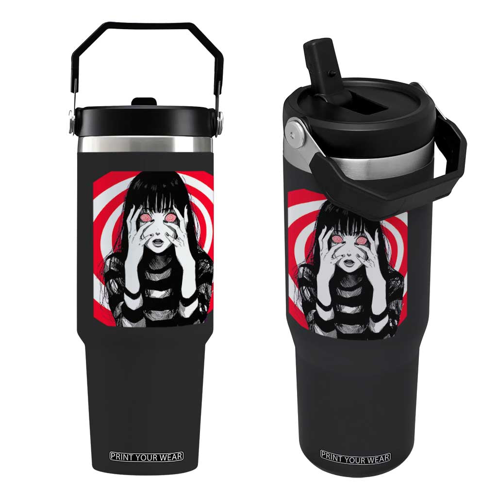 Horror Anime Manga Creepy Goth Japanese Girl Flip Straw Tumbler TS11 One Size: 30 oz Black Print Your Wear