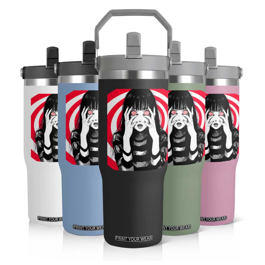 Horror Anime Manga Creepy Goth Japanese Girl Flip Straw Tumbler TS11 Print Your Wear
