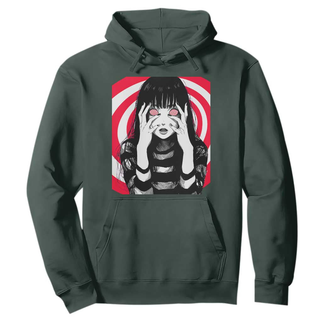 Horror Anime Manga Creepy Goth Japanese Girl Hoodie TS11 Dark Forest Green Print Your Wear