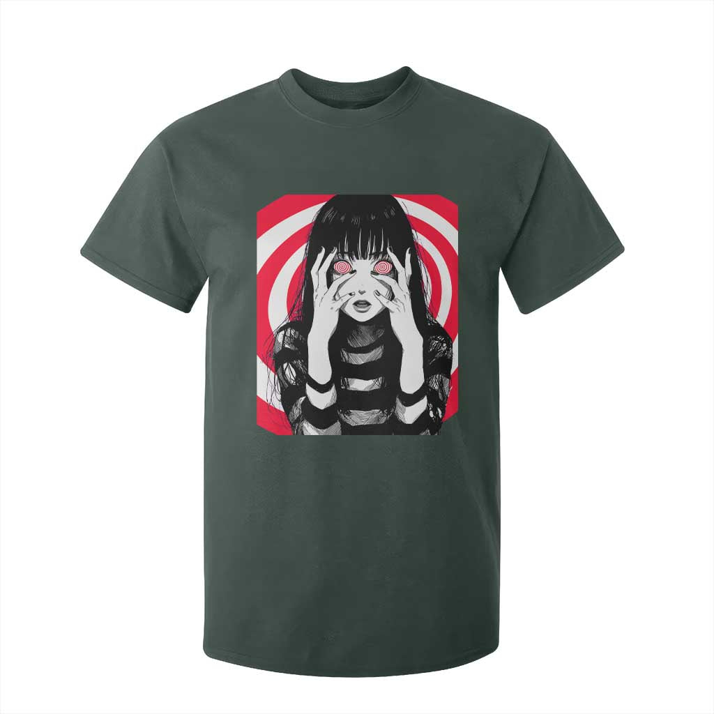 Horror Anime Manga Creepy Goth Japanese Girl T Shirt For Kid TS11 Dark Forest Green Print Your Wear