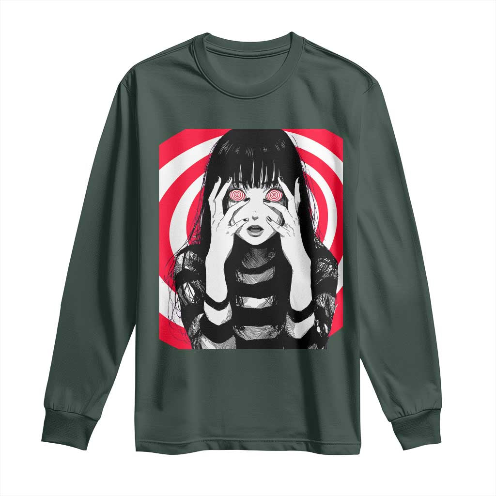 Horror Anime Manga Creepy Goth Japanese Girl Long Sleeve Shirt TS11 Dark Forest Green Print Your Wear