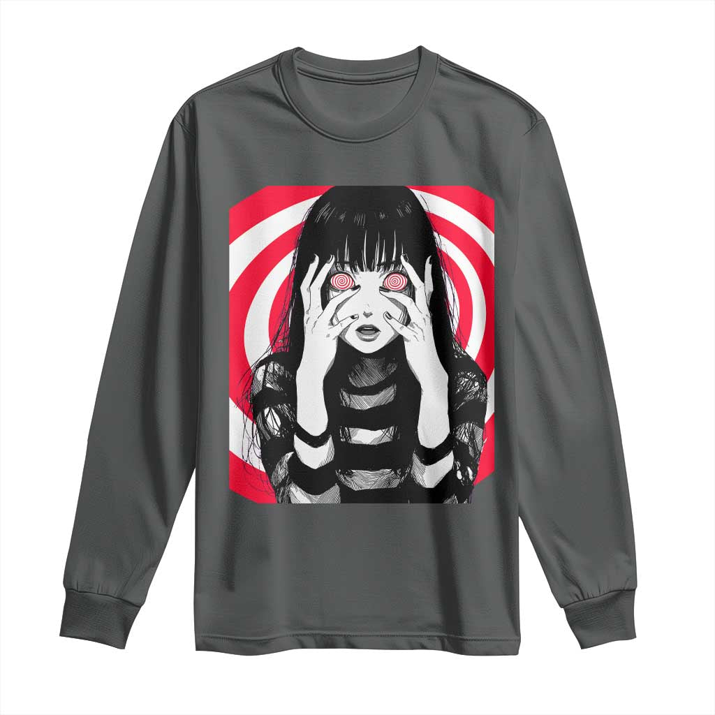 Horror Anime Manga Creepy Goth Japanese Girl Long Sleeve Shirt TS11 Dark Heather Print Your Wear