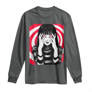 Horror Anime Manga Creepy Goth Japanese Girl Long Sleeve Shirt TS11 Dark Heather Print Your Wear