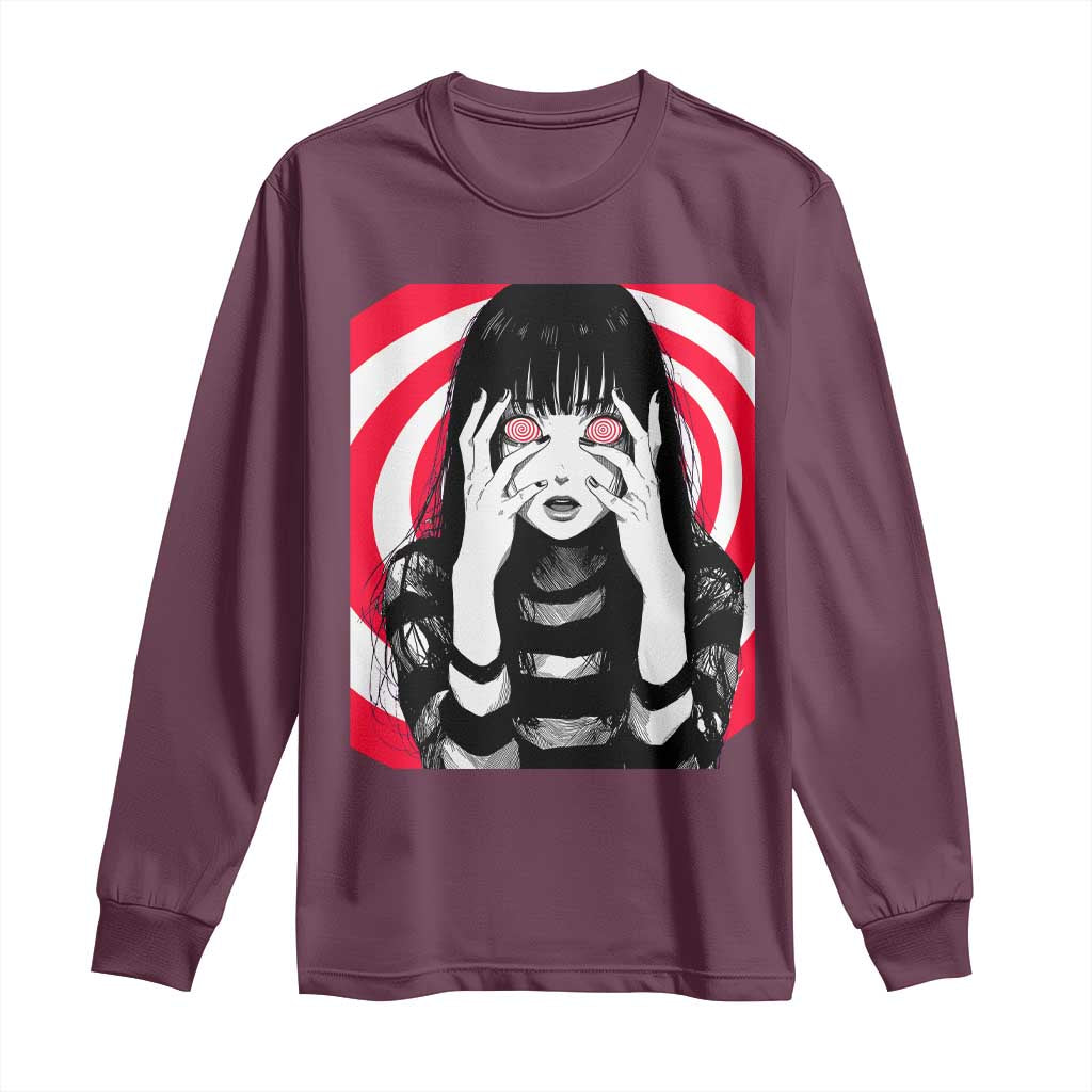 Horror Anime Manga Creepy Goth Japanese Girl Long Sleeve Shirt TS11 Maroon Print Your Wear