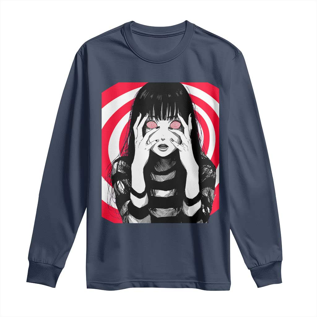 Horror Anime Manga Creepy Goth Japanese Girl Long Sleeve Shirt TS11 Navy Print Your Wear