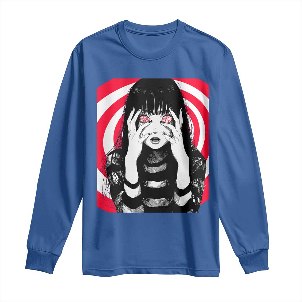 Horror Anime Manga Creepy Goth Japanese Girl Long Sleeve Shirt TS11 Royal Blue Print Your Wear