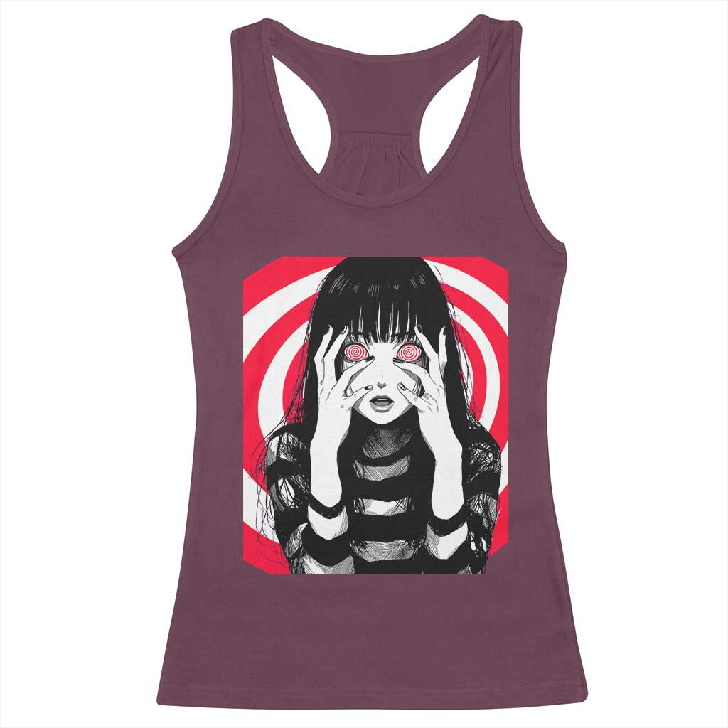 Horror Anime Manga Creepy Goth Japanese Girl Racerback Tank Top TS11 Maroon Print Your Wear