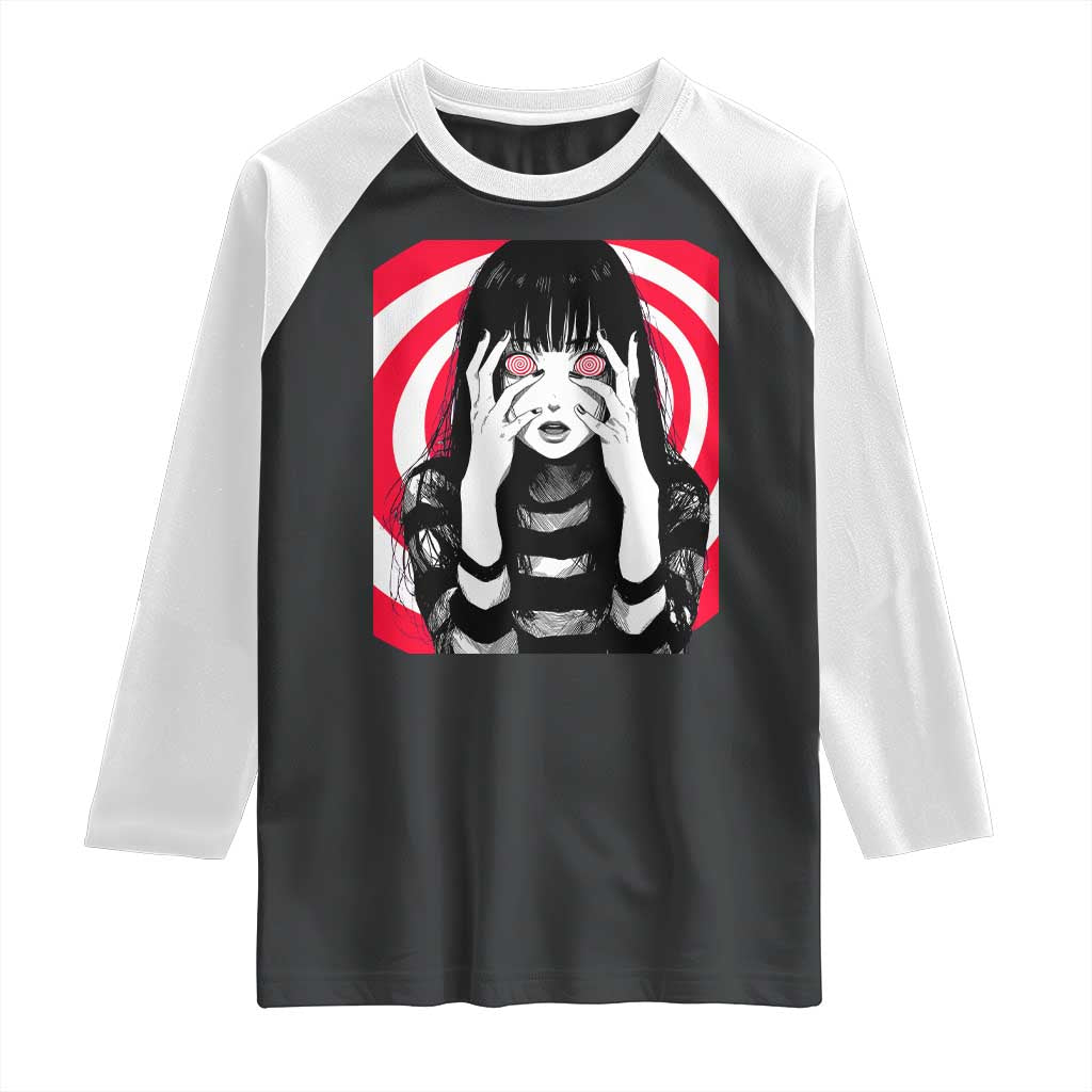 Horror Anime Manga Creepy Goth Japanese Girl Raglan Shirt TS11 Black White Print Your Wear