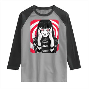 Horror Anime Manga Creepy Goth Japanese Girl Raglan Shirt TS11 Sport Gray Black Print Your Wear