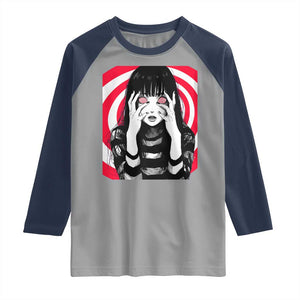 Horror Anime Manga Creepy Goth Japanese Girl Raglan Shirt TS11 Sport Gray Navy Print Your Wear