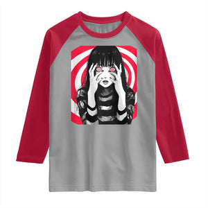 Horror Anime Manga Creepy Goth Japanese Girl Raglan Shirt TS11 Sport Gray Red Print Your Wear