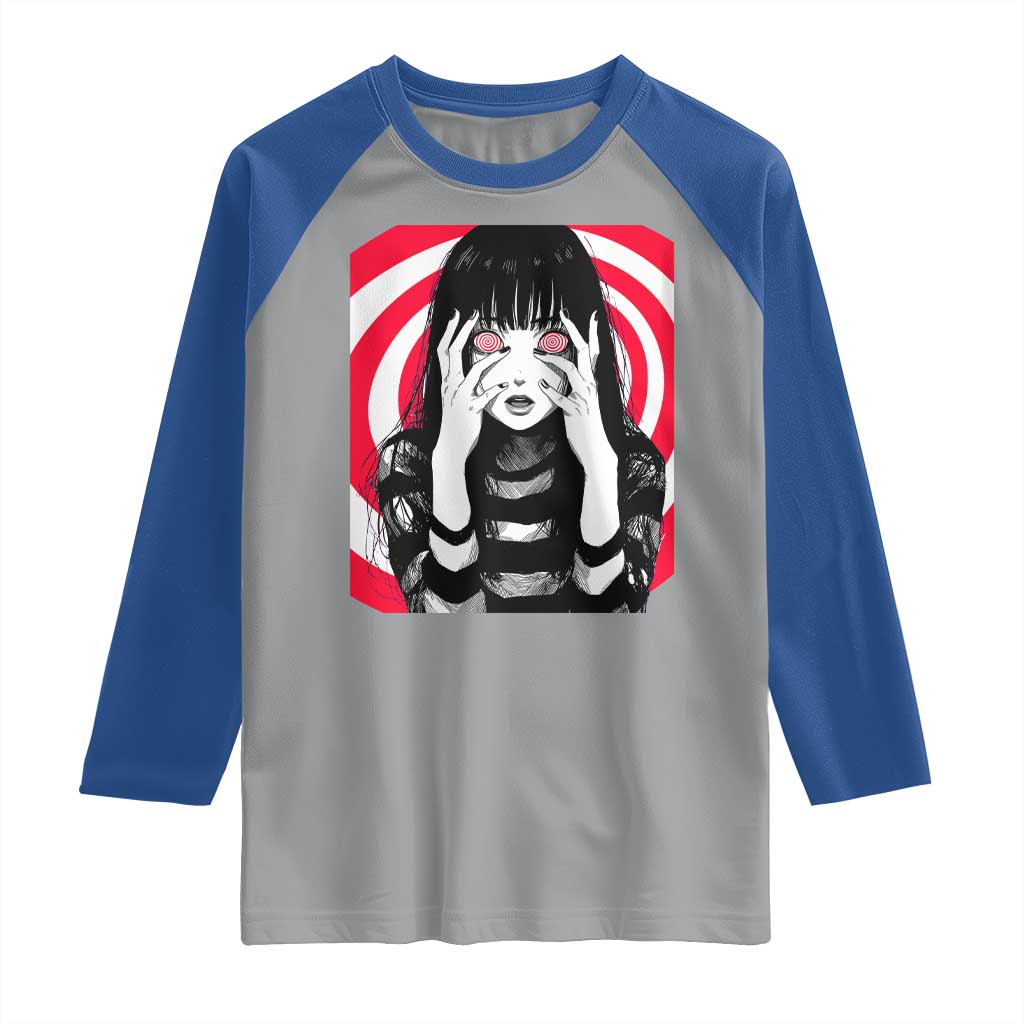 Horror Anime Manga Creepy Goth Japanese Girl Raglan Shirt TS11 Sport Gray Royal Print Your Wear