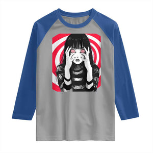 Horror Anime Manga Creepy Goth Japanese Girl Raglan Shirt TS11 Sport Gray Royal Print Your Wear
