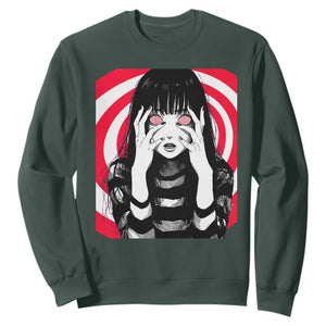 Horror Anime Manga Creepy Goth Japanese Girl Sweatshirt TS11 Dark Forest Green Print Your Wear