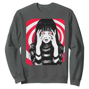 Horror Anime Manga Creepy Goth Japanese Girl Sweatshirt TS11 Dark Heather Print Your Wear