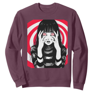 Horror Anime Manga Creepy Goth Japanese Girl Sweatshirt TS11 Maroon Print Your Wear